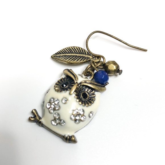 Enamel Owl Earrings With Jeweled Details - Picture 3 of 5